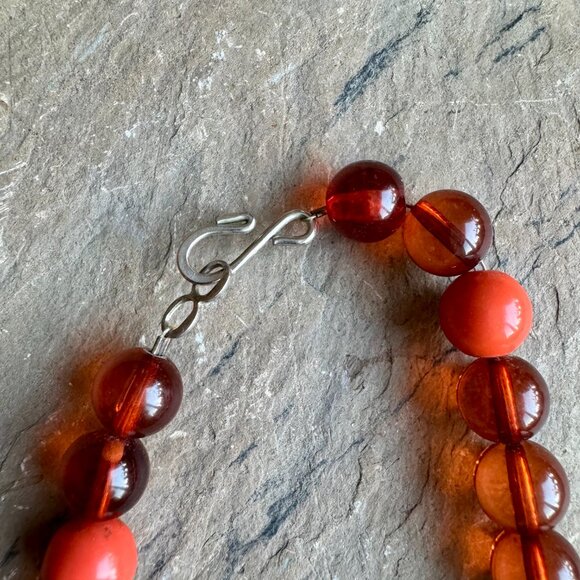 Handmade Retro Beaded Necklace — Orange, Amber & Lime Green - Picture 2 of 2